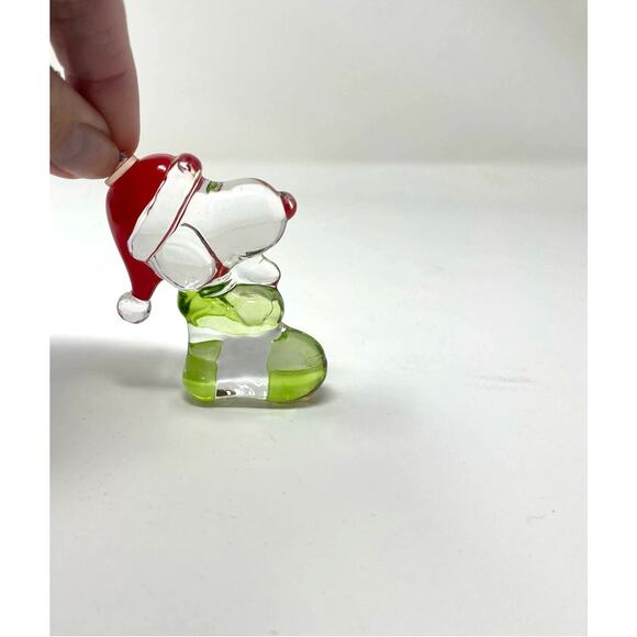 Lenox Peanuts Snoopy Glass Ornament Christmas Stocking Red Green Clear - Picture 2 of 9
